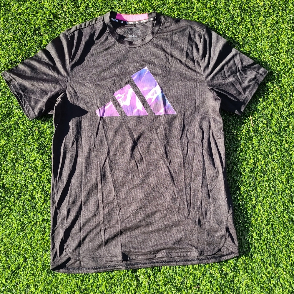 Adidas Men's Black Tee with Purple Logo